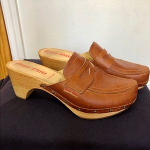 Miu Miu Brown Leather Clogs